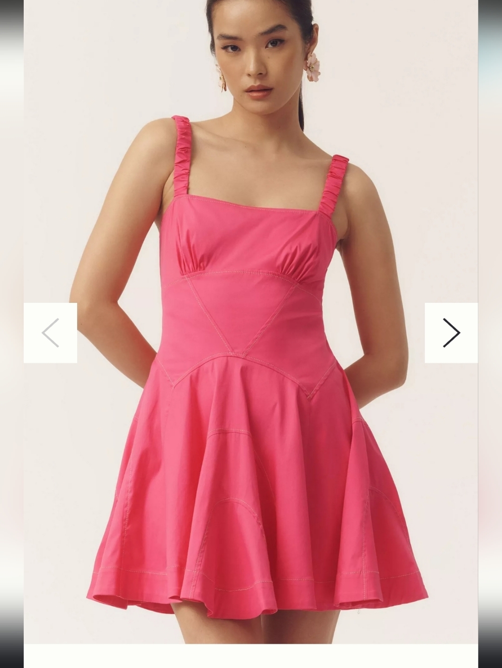 Anthropologie Bright Pink Ruffled-Strap Fit-and-Flare Mini Dress Size Mediumd EC